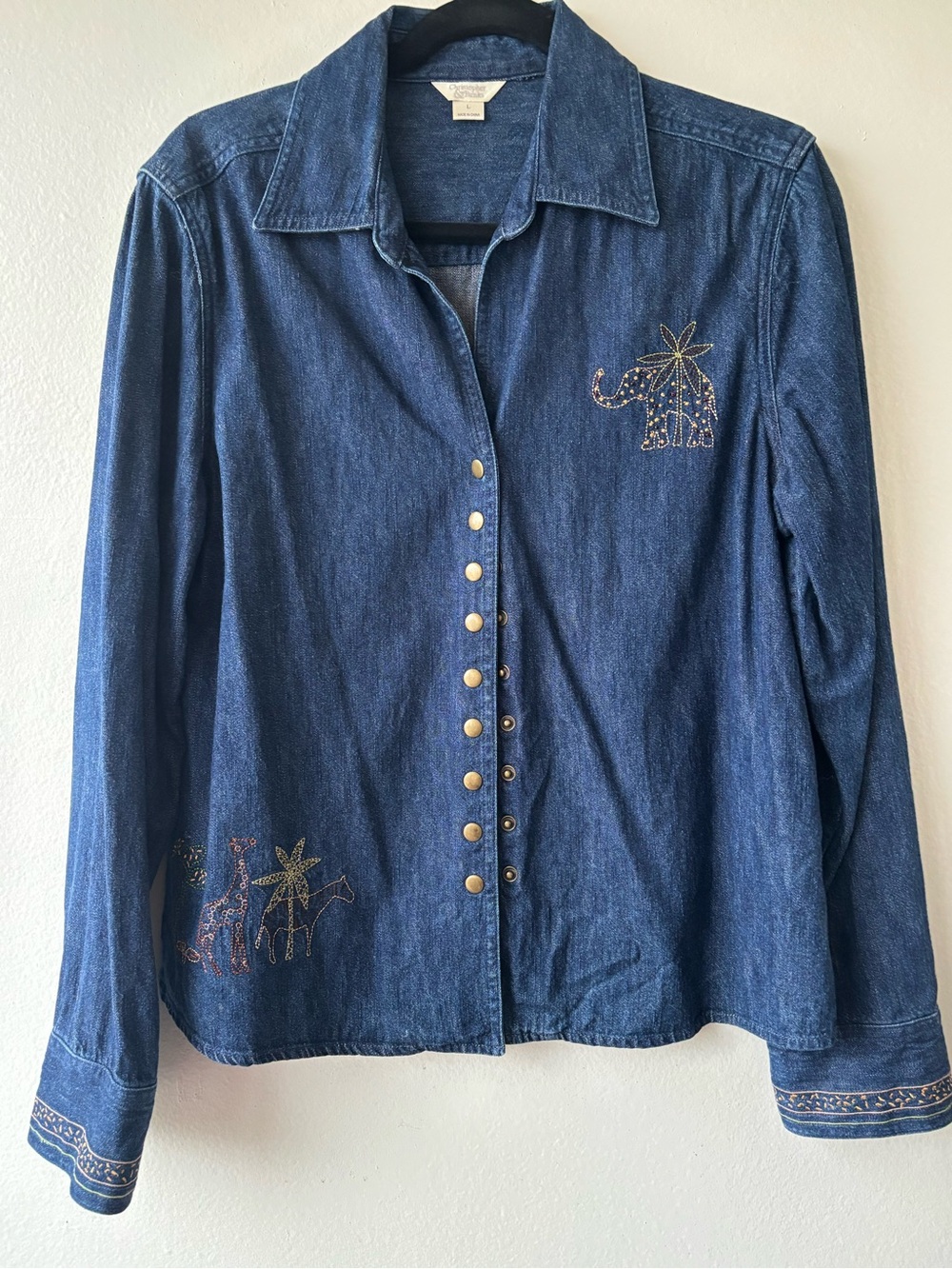 Christopher & Banks Blue Denim Embroidered Snap-Front Jacket